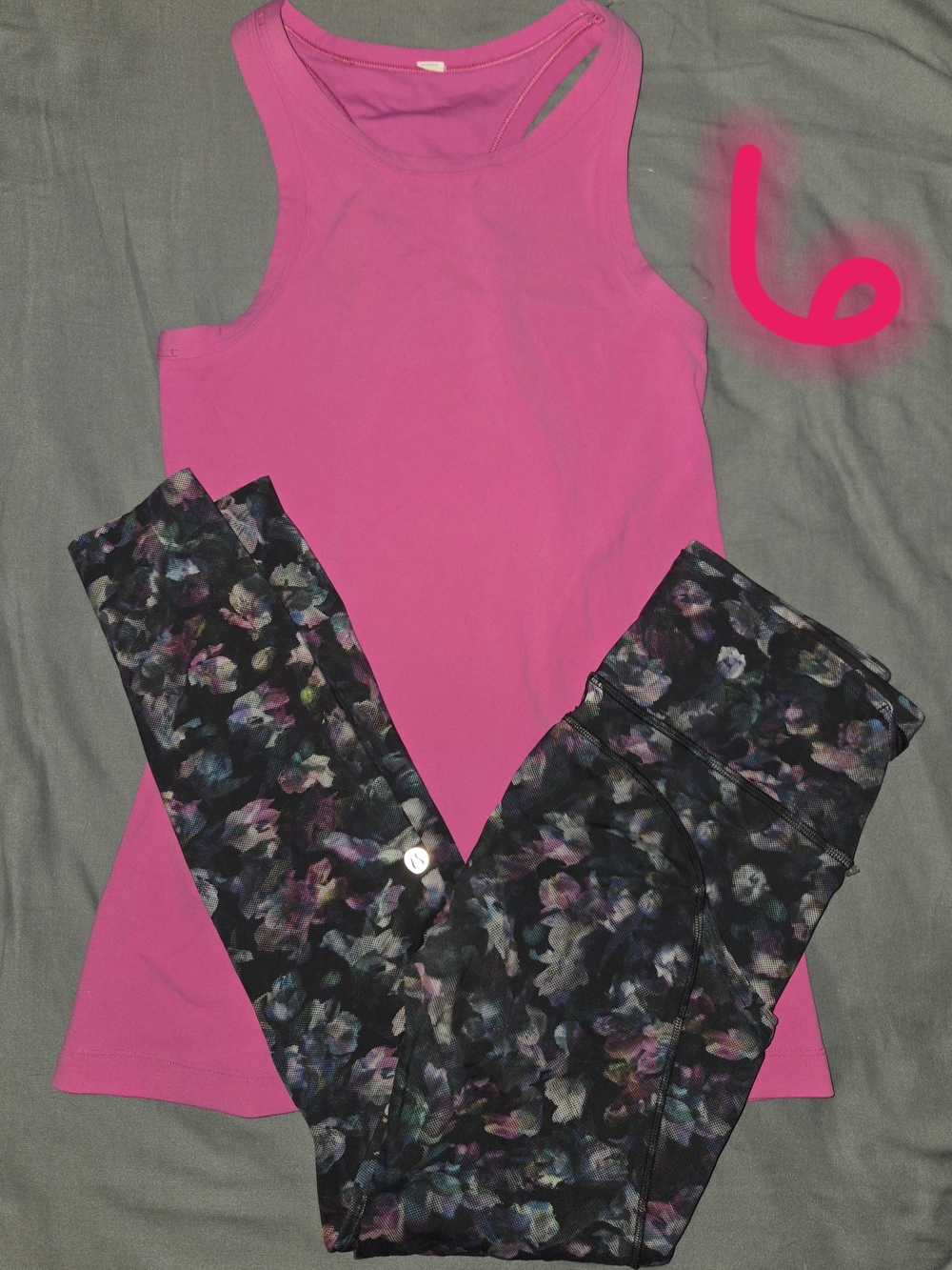 Lululemon Pink Racerback Tank with Floral Print Leggings Size 6